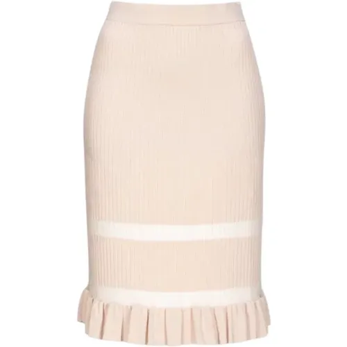 Ribbed Midi Skirt with Transparent Stripe , female, Sizes: M, S - pinko - Modalova