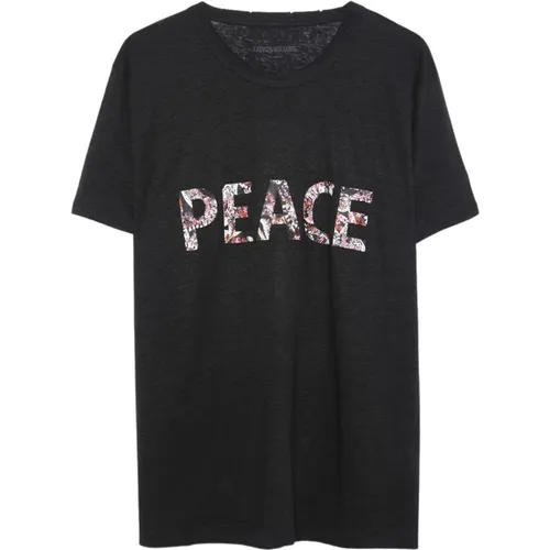 Peaceful Flower Print Linen T-Shirt , male, Sizes: M - Zadig & Voltaire - Modalova