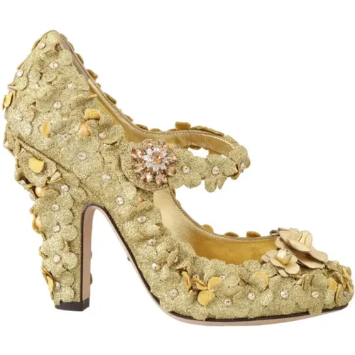 Pumps, female, , Size: 6 US Gold Floral Crystal Embellished Pumps - Dolce & Gabbana - Modalova