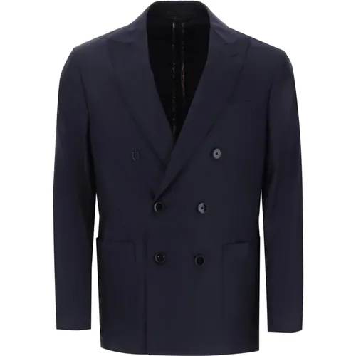 Blazers, male, , Size: S Stripe Wool Double Breasted Blazer - ETRO - Modalova