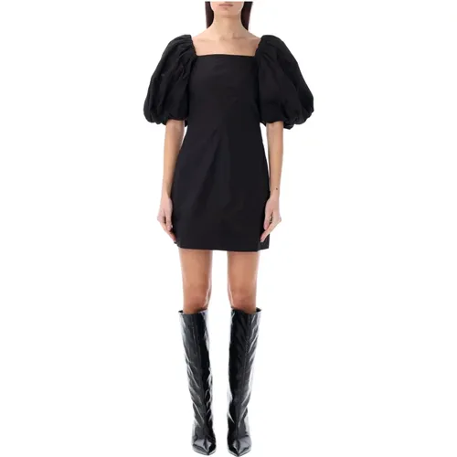 Poplin Puff Sleeve Mini Dress , female, Sizes: XS - Ganni - Modalova
