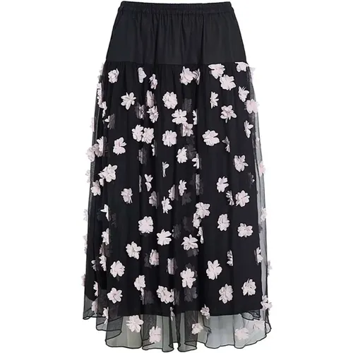 Midi Skirts, female, , Size: S Mesh Blossom Skirt Black/Pale Pink Flower - Bitte Kai Rand - Modalova