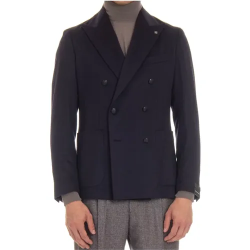 Blazers, male, , Size: L Double-Breasted Woven Jacket - Tagliatore - Modalova