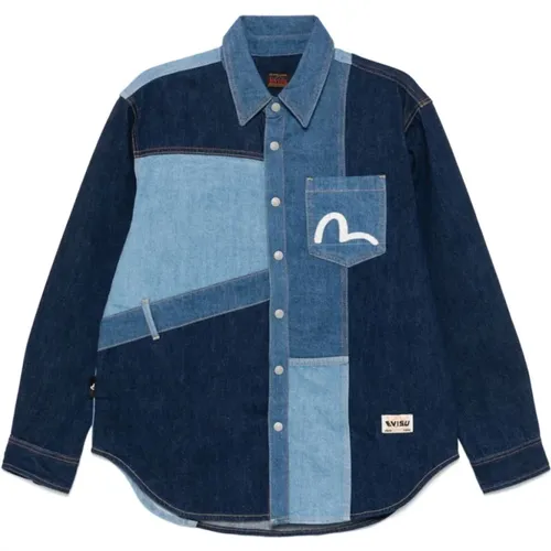 Indigo Denim Jacke Regular Fit , Herren, Größe: M - Evisu - Modalova