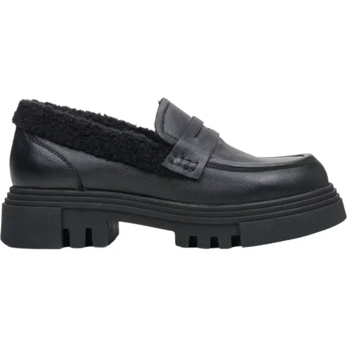 Damen Schwarze Lederloafer mit Isolierung für den Winter Er00113301 , Damen, Größe: 37 EU - Estro - Modalova