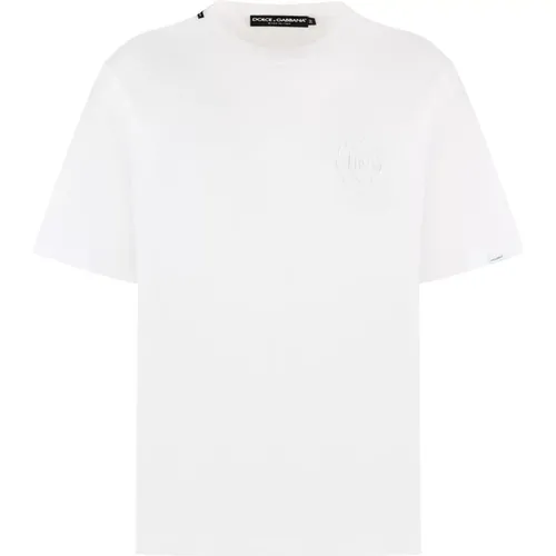 Geripptes crew-neck T-Shirt,Baumwoll-T-Shirt mit Rippenbund - Dolce & Gabbana - Modalova