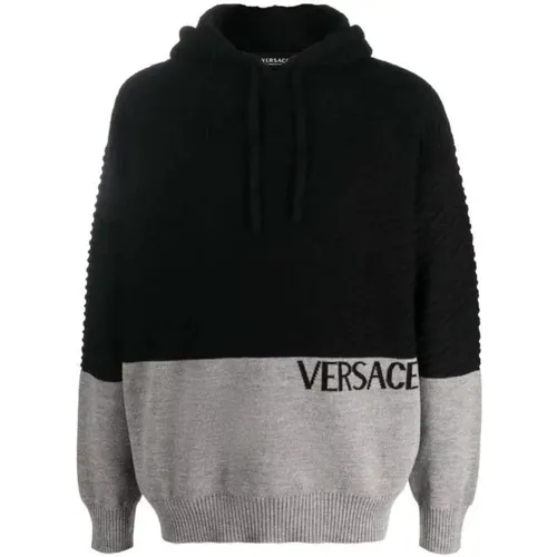 Panelled Knit Pullover Hoodie , male, Sizes: XL, L - Versace - Modalova