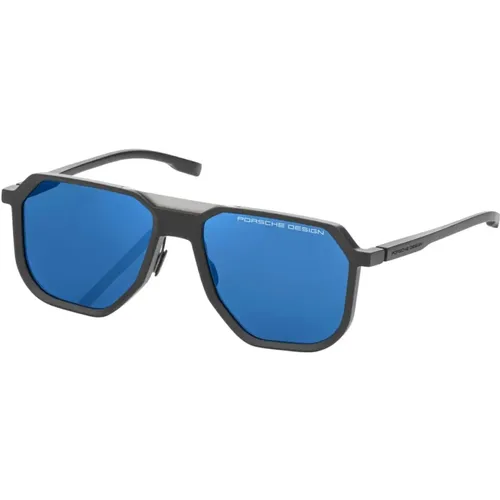 Dunkle matte Sonnenbrille mit blauen verspiegelten Gläsern - Porsche Design - Modalova