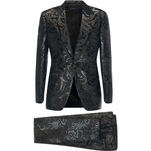 Schwarzer einreihiger Anzug mit abstraktem Muster - Tom Ford - Modalova