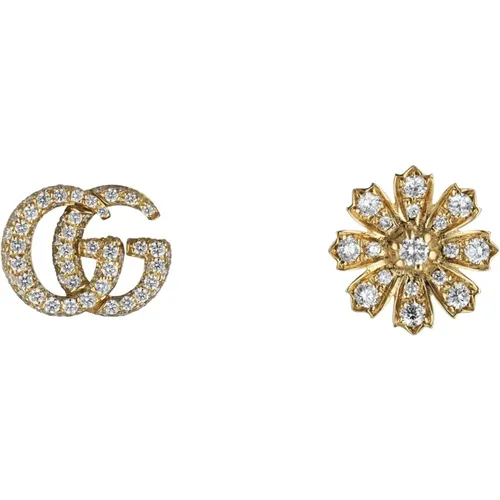 Flora earrings with Double G detail in gold and diamonds , female, Sizes: ONE SIZE - Gucci - Modalova