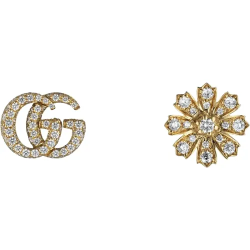 Earrings, female, , Size: ONE SIZE Flora earrings with Double G detail in gold and diamonds - Gucci - Modalova