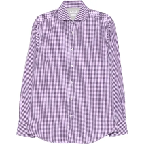 Casual Shirts, male, , Size: L Gingham Check Long Sleeve Shirt - BRUNELLO CUCINELLI - Modalova