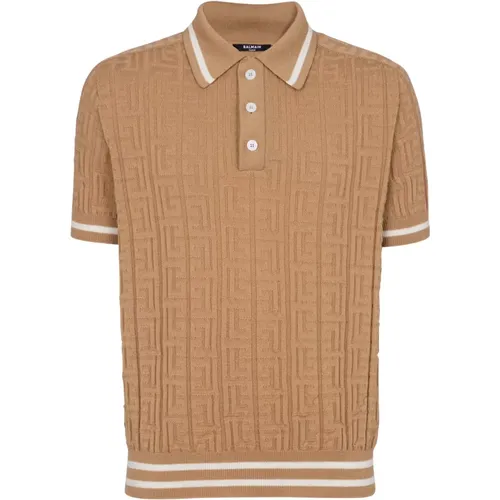 Polo Shirts, male, , Size: M PB Labyrinth wool polo shirt - Balmain - Modalova