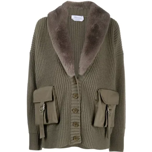 Faux-Fur Detail Wool Cardigan , female, Sizes: XS - Blumarine - Modalova