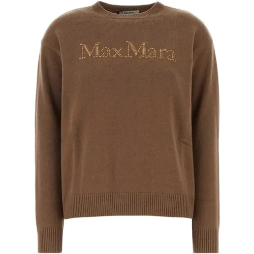 Karamellbrauner Wollpullover mit Rundhalsausschnitt - Max Mara - Modalova