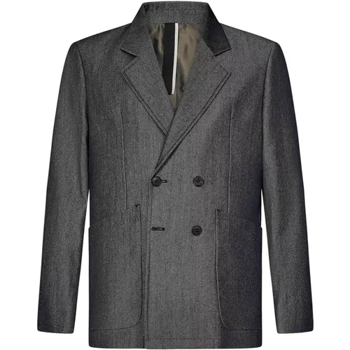 Blazers, male, , Size: XL Grey Wool Denim Blazer Aw24 - Low Brand - Modalova