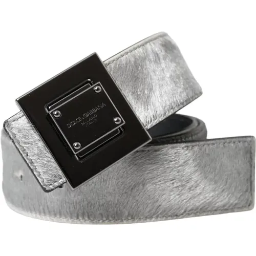 Silver Leather Belt with Metal Buckle , female, Sizes: 80 CM - Dolce & Gabbana - Modalova