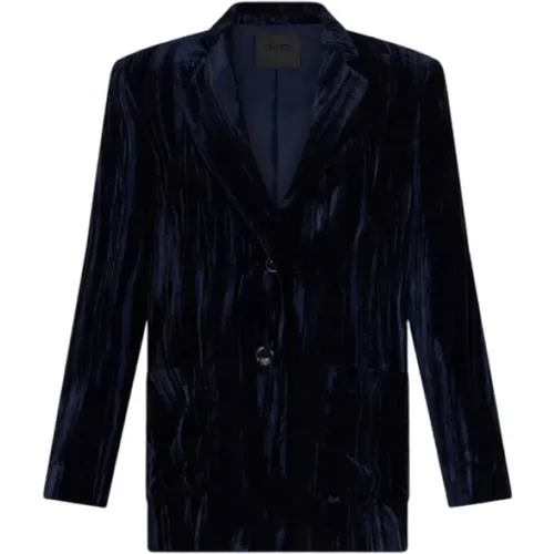 Blazers, female, , Size: L Navy Velvet Blazer Chic Style - Liu Jo - Modalova