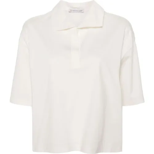 Weiße Baumwoll-Poloshirt-Logo , Damen, Größe: S - Moncler - Modalova