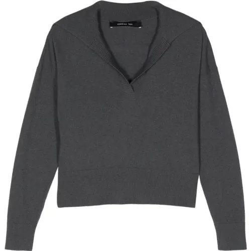 Cashmere Sweater in Grey Polo Style , female, Sizes: M, S, XS, 2XS - Federica Tosi - Modalova