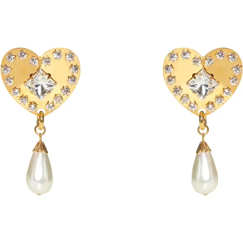 Crystal Embellished Faux-Pearl Clip-On Earrings , female, Sizes: ONE SIZE - Alessandra Rich - Modalova
