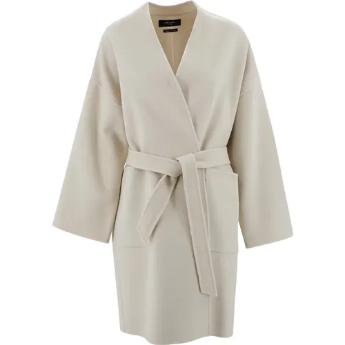 Belted Coats, female, , Size: 2XS Cream Midi Robe Coat with Shawl Collar - Max Mara Weekend - Modalova