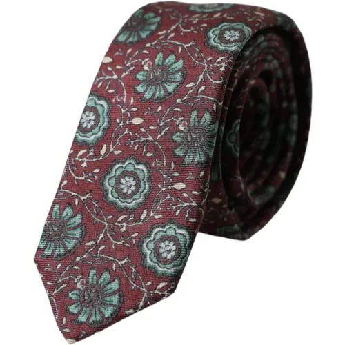 Ties, male, , Size: ONE SIZE Maroon Floral Silk Tie - Dolce & Gabbana - Modalova