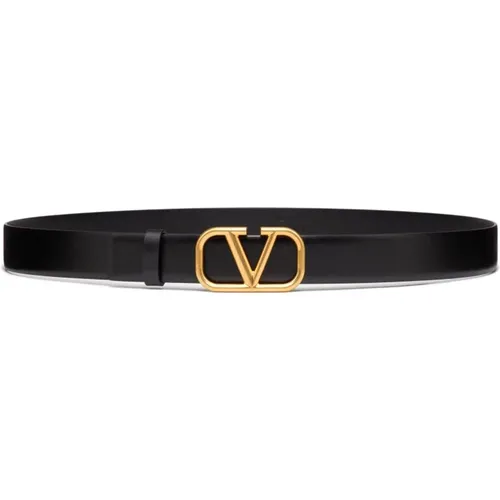 Belts, male, , Size: 105 CM Leather Belt with VLogo Buckle - Valentino Garavani - Modalova