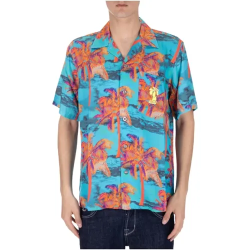 Palm Print Cuban Collar Shirt , male, Sizes: L - Diesel - Modalova