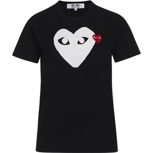 Schwarzes Herzdruck T-shirt - Comme des Garçons Play - Modalova