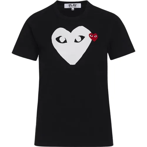 Schwarzes Herzdruck T-shirt , Damen, Größe: M - Comme des Garçons Play - Modalova