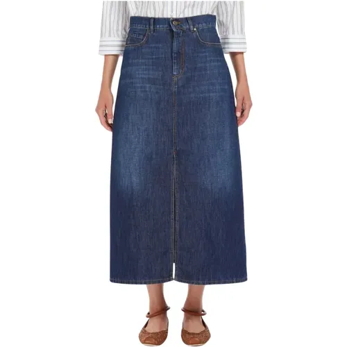 Denim Long Skirt with Authentic Vintage Effect , female, Sizes: S, M - Max Mara Weekend - Modalova