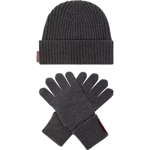 Beanies, male, , Size: ONE SIZE Wool Set: Hat and Gloves - Dsquared2 - Modalova