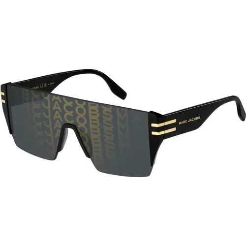 Schwarze/Graue Sonnenbrille mit Gold-Logo,Schwarz Gold/Dunkelgrau Sonnenbrille - Marc Jacobs - Modalova