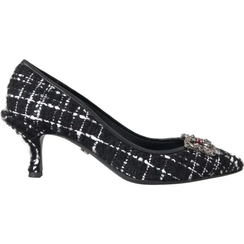 Tweed DG Amore Heels Pumps , female, Sizes: 4 1/2 UK - Dolce & Gabbana - Modalova