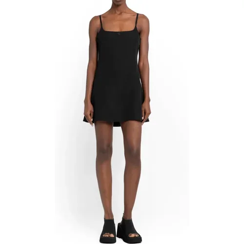 Schwarzes Slip Mini Kleid mit Quadratischem Ausschnitt und Verstellbaren Trägern - Courrèges - Modalova