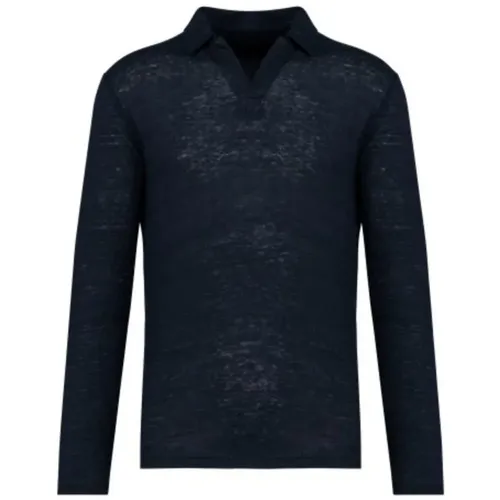 Polo Shirts, male, , Size: 2XL Linen Long Sleeve Polo Shirt - Malo - Modalova