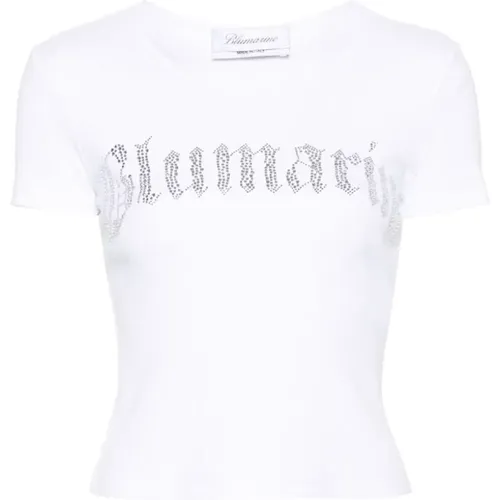 Weiße Rhinestone T-Shirt , Damen, Größe: S - Blumarine - Modalova