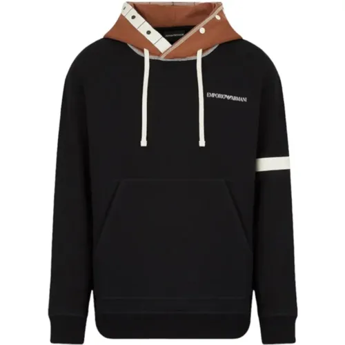 Hoodie with Camel Hood and Snap Button Closure , male, Sizes: L - Emporio Armani - Modalova