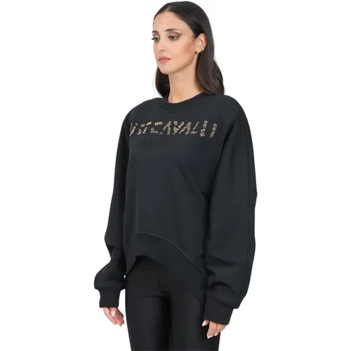 Schwarzer Crew Neck Sweatshirt mit Nietenlogo , Damen, Größe: L - Just Cavalli - Modalova