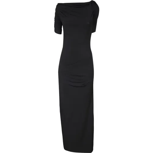 Schwarzes Midi-Kleid mit Asymmetrischem Ausschnitt , Damen, Größe: M - Jacquemus - Modalova