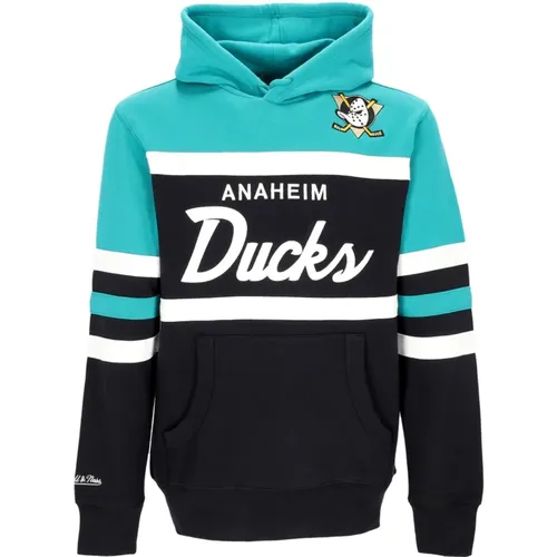 Hoodies, male, , Size: L Anaheim Ducks Head Coach Hoodie - Mitchell & Ness - Modalova