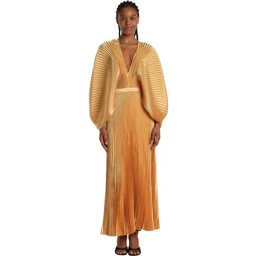 Golden Pleated Long Dress , female, Sizes: S - L'idée - Modalova