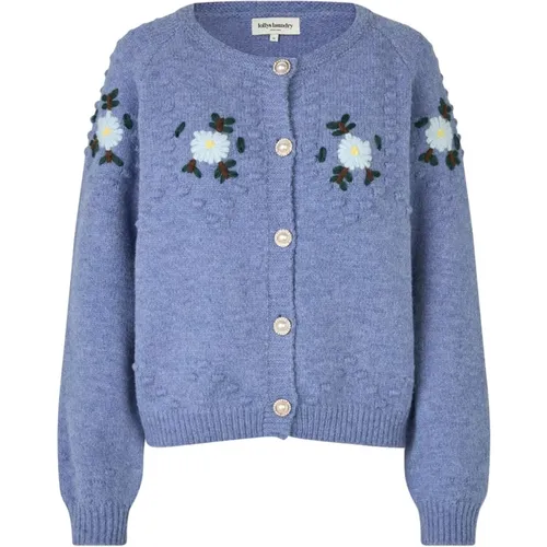 Cardigans, female, , Size: M Melange Knit Cardigan with Flower Details - Lollys Laundry - Modalova
