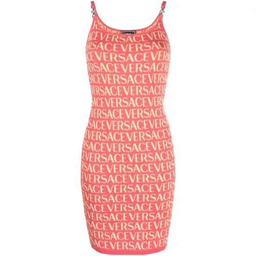 Fuchsia Allover Muster Kleid , Damen, Größe: 2XS - Versace - Modalova