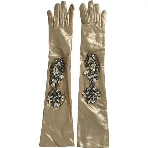 Gloves, female, , Size: 6 1/2 IN Crystal Embellished Satin Gloves - Dolce & Gabbana - Modalova