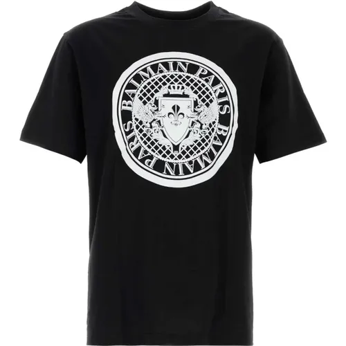 Klassisches Schwarzes Baumwoll-T-Shirt , Herren, Größe: M - Balmain - Modalova