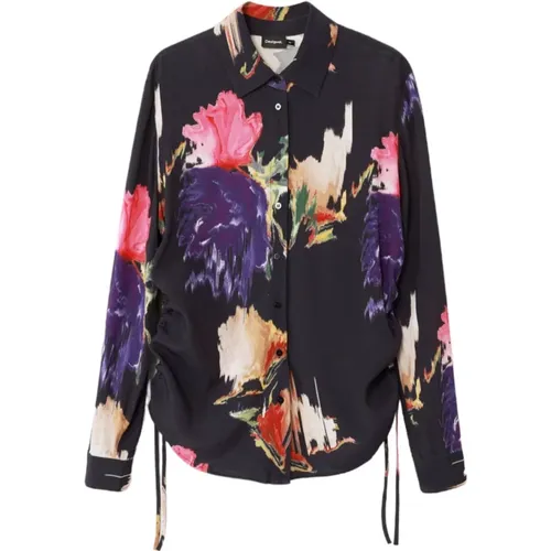 Schwarzes Langarmshirt mit Farbe , Damen, Größe: S - Desigual - Modalova