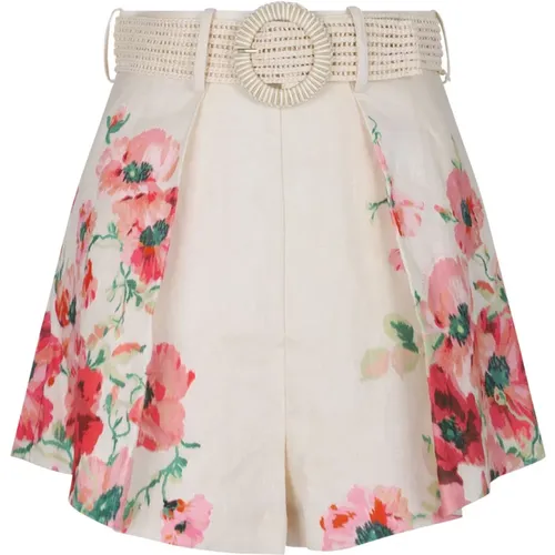 Lightburst Tuck Blumen Leinen High Waist Shorts - Zimmermann - Modalova