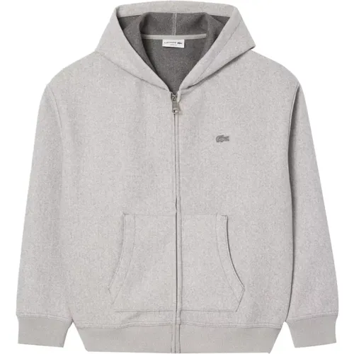 Grauer Zip-Hoodie mit Krokodil-Logo , Herren, Größe: 3XL - Lacoste - Modalova